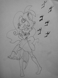 Size: 2448x3264 | Tagged: safe, artist:hihipuffy, trixie, equestria girls, g4, clothes, dancing, dress, female, high res, jojo's bizarre adventure, solo, traditional art