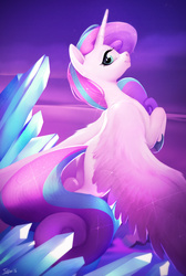 Size: 1426x2121 | Tagged: safe, artist:imalou, princess flurry heart, alicorn, pony, g4, the crystalling, crystal, female, flying, looking at you, mare, older, older flurry heart, smiling, solo, spread wings, wings