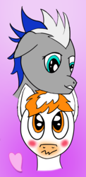 Size: 2520x5160 | Tagged: safe, artist:goldfishgam3r, oc, oc only, oc:altab page, oc:tesla cloud, pony, blushing, bust, cute, ear bite, gay, male