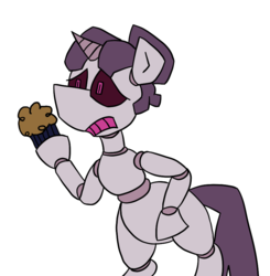 Size: 840x858 | Tagged: safe, artist:cowsrtasty, sugar belle, pony, robot, robot pony, g4, female, food, muffin, solo