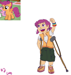 Size: 1800x1900 | Tagged: safe, artist:smartblondessarcasm, scootaloo, human, g4, crutches, female, humanized, scootaloo can't fly, solo