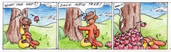Size: 2633x797 | Tagged: safe, artist:40kponyguy, derpibooru exclusive, applejack, pony, g4, apple, comic, female, food, silly, silly pony, solo, traditional art, tree, who's a silly pony
