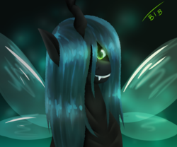 Size: 6000x5000 | Tagged: dead source, safe, artist:lrusu, queen chrysalis, changeling, changeling queen, g4, absurd resolution, female, looking at you, smiling, solo