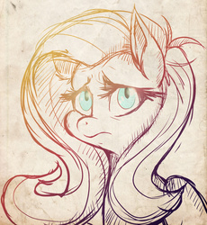 Size: 827x900 | Tagged: safe, artist:howlingvoice, fluttershy, g4, female, sketch, solo