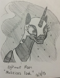 Size: 1024x1325 | Tagged: safe, artist:koolfrood, nightmare moon, g4, the cutie re-mark, female, monochrome, solo, traditional art