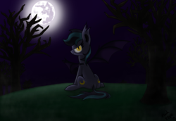 Size: 2900x2000 | Tagged: safe, artist:machstyle, bat pony, pony, both cutie marks, high res, looking back, moon, night