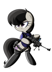 Size: 1600x2200 | Tagged: safe, artist:therandomjoyrider, octavia melody, earth pony, pony, g4, bipedal, clothes, cutie mark, female, gun, hooves, mare, optical sight, rifle, simple background, sniper, sniper rifle, socks, solo, standing, transparent background, vest, weapon