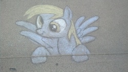 Size: 1190x671 | Tagged: safe, artist:mintshard, derpy hooves, pegasus, pony, g4, chalk, chalk drawing, female, mare, traditional art