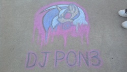 Size: 1190x671 | Tagged: safe, artist:mintshard, dj pon-3, vinyl scratch, g4, chalk, chalk drawing, female, headphones, solo