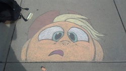 Size: 1190x671 | Tagged: safe, artist:mintshard, applejack, g4, chalk, chalk drawing, funny face