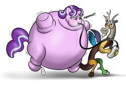 Size: 1280x888 | Tagged: safe, artist:redflare500, discord, starlight glimmer, tank, balloon pony, inflatable pony, derpibooru, g4, air inflation, air tank, balloon, belly, big belly, bingo wings, double chin, floating, helium inflation, helium tank, horn, horn inflation, hose, inflatable, inflatable toy, inflated ears, inflated head, inflated hooves, inflated tail, inflation, living toy, meta, missing cutie mark, muffled moaning, puffy cheeks, pvc, round belly, rubber, spherical inflation, starblimp glimmer, tags, tail