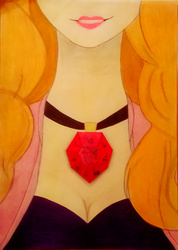 Size: 799x1120 | Tagged: safe, artist:faad, adagio dazzle, equestria girls, g4, angry face, female, pendant, smiling, solo, traditional art