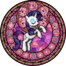 Size: 2100x2100 | Tagged: safe, artist:akili-amethyst, applejack, fluttershy, opalescence, pinkie pie, rainbow dash, rarity, spike, sweetie belle, twilight sparkle, g4, disney, dive to the heart, eyes closed, gem, heart, high res, kingdom hearts, mane seven, mane six, solo focus, stained glass, watermark