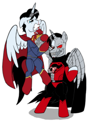 Size: 2551x3508 | Tagged: safe, artist:edcom02, artist:jmkplover, alicorn, cyborg, pony, blood, crossover, cyborg superman, dc comics, hank henshaw, high res, male, ponified, simple background, superman, transparent background