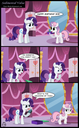 Size: 1388x2240 | Tagged: safe, artist:toxic-mario, rarity, sweetie belle, g4, comic, present, rock