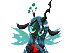 Size: 1600x1150 | Tagged: safe, artist:lovehtf421, queen chrysalis, changeling, changeling queen, g4, candy, crown, female, food, jewelry, looking at you, regalia, simple background, solo, tongue out, white day