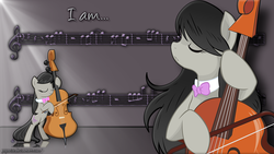 Size: 1920x1080 | Tagged: safe, artist:alexpony, artist:icy wings, artist:monochromaticbay, artist:pepenist, edit, octavia melody, earth pony, pony, i am octavia, g4, background pony, cello, eyes closed, female, mare, music notes, musical instrument, reference, solo, song reference, vector, wallpaper, wallpaper edit