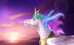 Size: 5356x3283 | Tagged: safe, artist:megbeth, princess celestia, g4, absurd resolution, crying, female, hoers, looking up, realistic, solo, sunset, twilight (astronomy)