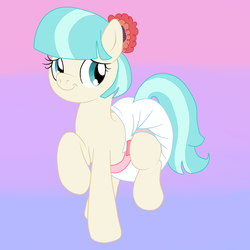 Size: 1500x1500 | Tagged: safe, anonymous artist, artist:fillyscoots42, coco pommel, earth pony, pony, g4, clean, cocobetes, cute, diaper, female, gradient background, mare, non-baby in diaper, poofy diaper, solo