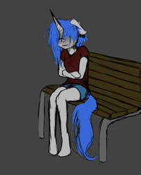 Size: 1024x1268 | Tagged: safe, artist:spartangreywolf, oc, oc only, oc:aby, anthro, unguligrade anthro, chair, crying, sad, sitting