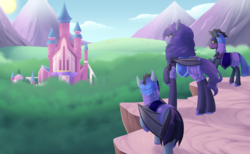 Size: 8598x5308 | Tagged: safe, artist:mylittlesheepy, oc, oc:amelia valkyria, oc:dusk shadow, bat pony, pony, absurd resolution, armor, night guard