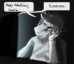 Size: 1280x1116 | Tagged: safe, artist:gaypyjamas, oc, oc only, oc:duhveed, anthro, computer, crying, long distance relationship, sad, valentine's day