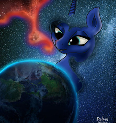 Size: 1024x1089 | Tagged: safe, artist:redvais, artist:redvaisandandre, princess luna, g4, female, galaxy mane, planet, pony bigger than a planet, solo, stars