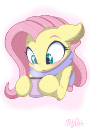 Size: 1228x1748 | Tagged: safe, artist:mistydash, fluttershy, pony, g4, blushing, clothes, cold, cute, drink, female, food, heart, heart eyes, mare, mug, open mouth, scarf, shyabetes, signature, solo, tea, wingding eyes