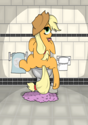 Size: 2839x4038 | Tagged: safe, artist:jonathan the awesome, derpibooru exclusive, applejack, earth pony, pony, g4, bathroom, but why, butt, female, high res, plot, reverse cowgirl, silly, silly pony, sitting on toilet, solo, toilet, who's a silly pony, you're doing it wrong