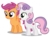 Size: 1200x902 | Tagged: safe, artist:hendro107, scootaloo, sweetie belle, pegasus, pony, unicorn, crusaders of the lost mark, g4, .psd available, cutie mark, female, filly, foal, open mouth, simple background, smiling, spread wings, the cmc's cutie marks, transparent background, vector, wings