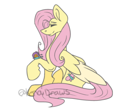 Size: 972x822 | Tagged: safe, artist:kenaidraws, fluttershy, butterfly, g4, eyes closed, female, simple background, sitting, solo, transparent background