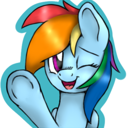 Size: 350x350 | Tagged: safe, artist:dbleki, rainbow dash, pegasus, pony, g4, cute, female, happy, hoofbump, looking at you, one eye closed, open mouth, raised hoof, smiling, solo, wink