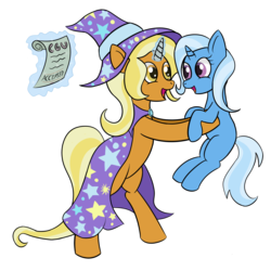 Size: 4000x4000 | Tagged: safe, artist:sethisto, idw, sunflower spectacle, trixie, pony, unicorn, g4, spoiler:comic, spoiler:comic40, clothes, female, filly, filly trixie, hat, like mother like daughter, like parent like child, mare, mother and daughter, wizard, wizard hat, young, younger