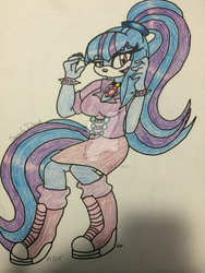 Size: 1024x1365 | Tagged: safe, artist:sugilitealpawolf, sonata dusk, anthro, plantigrade anthro, equestria girls, g4, female, solo, sonic the hedgehog (series), sonicified, traditional art, watermark