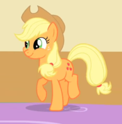 Size: 552x562 | Tagged: safe, screencap, applejack, earth pony, pony, g4, party of one, applejack's hat, cowboy hat, cropped, cute, female, hat, jackabetes, mare, raised hoof, solo