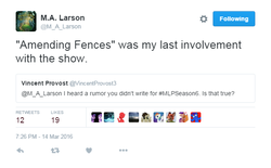 Size: 634x394 | Tagged: safe, amending fences, g4, larson you magnificent bastard, m.a. larson, meta, text, twitter