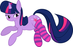 Size: 6000x3841 | Tagged: safe, artist:fromamida, artist:slb94, twilight sparkle, pony, unicorn, g4, absurd resolution, blushing, clothes, female, mare, prone, simple background, smiling, socks, solo, striped socks, sultry pose, transparent background, vector