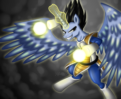 Size: 1100x900 | Tagged: safe, artist:leffenkitty, alicorn, pony, dragon ball, dragon ball z, magic, ponified, solo, vegeta