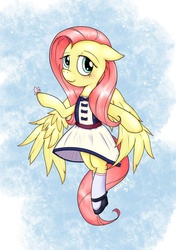 Size: 1748x2480 | Tagged: safe, artist:haiyecuiyi, fluttershy, butterfly, g4, clothes, dress, female, solo