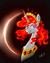 Size: 2000x2500 | Tagged: safe, artist:haiyecuiyi, nightmare star, princess celestia, g4, eclipse, female, grin, high res, portrait, solar eclipse, solo