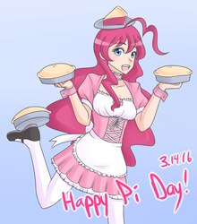 Size: 1280x1456 | Tagged: safe, artist:jonfawkes, pinkie pie, human, g4, female, food, humanized, open mouth, pi, pi day, pie, solo