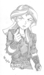 Size: 800x1350 | Tagged: safe, artist:mayorlight, sunset shimmer, equestria girls, g4, bad, clothes, cosplay, costume, female, looking at you, michael jackson, monochrome, parody, pencil drawing, solo, traditional art