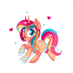 Size: 1200x1200 | Tagged: safe, artist:ipun, oc, oc only, oc:head trip, pony, unicorn, blushing, bow, female, heart, heart eyes, looking at you, mare, open mouth, simple background, smiling, solo, transparent background, wingding eyes