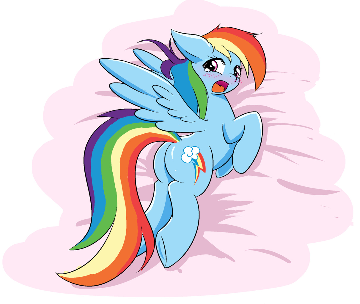 #1109435 - suggestive, artist:phoenixperegrine, <b>rainbow</b> dash, pegasus, <b>pony</b>, g4, bed, blu...