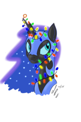 Size: 1080x1626 | Tagged: safe, artist:oznerart, nightmare moon, g4, christmas lights, female, glare, solo, wavy mouth
