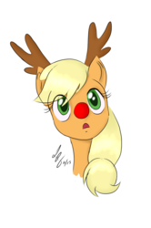 Size: 1080x1626 | Tagged: safe, artist:oznerart, applejack, g4, bust, colored pupils, female, open mouth, portrait, red nose, reindeer antlers, simple background, solo, white background