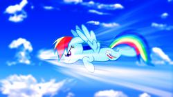 Size: 1920x1080 | Tagged: safe, artist:barrfind, artist:uxyd, rainbow dash, pegasus, pony, g4, effects, female, flying, mare, sky, solo, vector, wallpaper