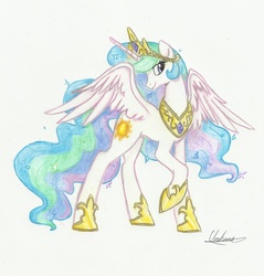 Size: 1508x1576 | Tagged: safe, artist:urahana, princess celestia, g4, female, solo, traditional art