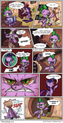 Size: 2500x4850 | Tagged: safe, artist:darkcollaboration, artist:dethscript, artist:galgannet, artist:lookmaidrew, spike, twilight sparkle, alicorn, pony, g4, abuse, angry, bitch slap, broom, comic, cross-popping veins, duo, female, i can't believe it's not idw, mare, slave, twilight sparkle (alicorn), twilybuse