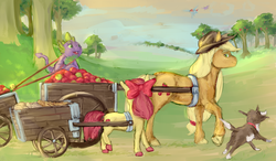 Size: 4000x2335 | Tagged: safe, artist:cuttledreams, apple bloom, applejack, rainbow dash, spike, twilight sparkle, winona, alicorn, pony, g4, apple, female, food, mare, twilight sparkle (alicorn), unshorn fetlocks